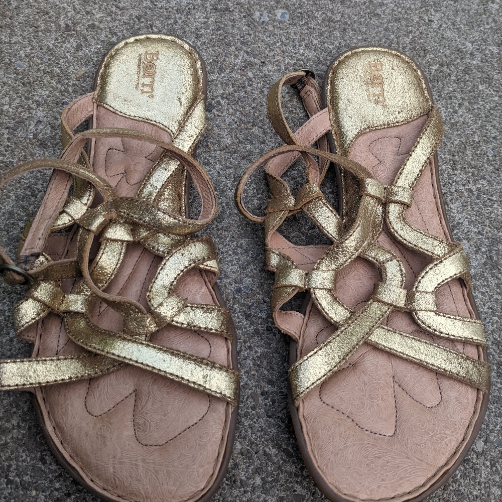Born Gold Leather Gladiator Sandals Size 11M EUC